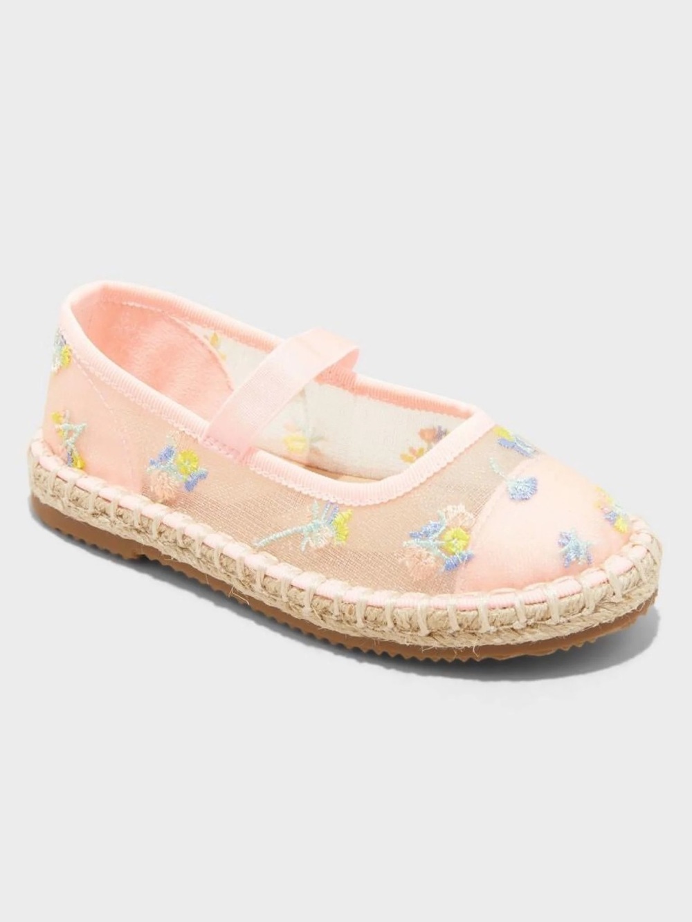 Cat & Jack Pink Embroidered Floral Mary Jane Shoes Size 5